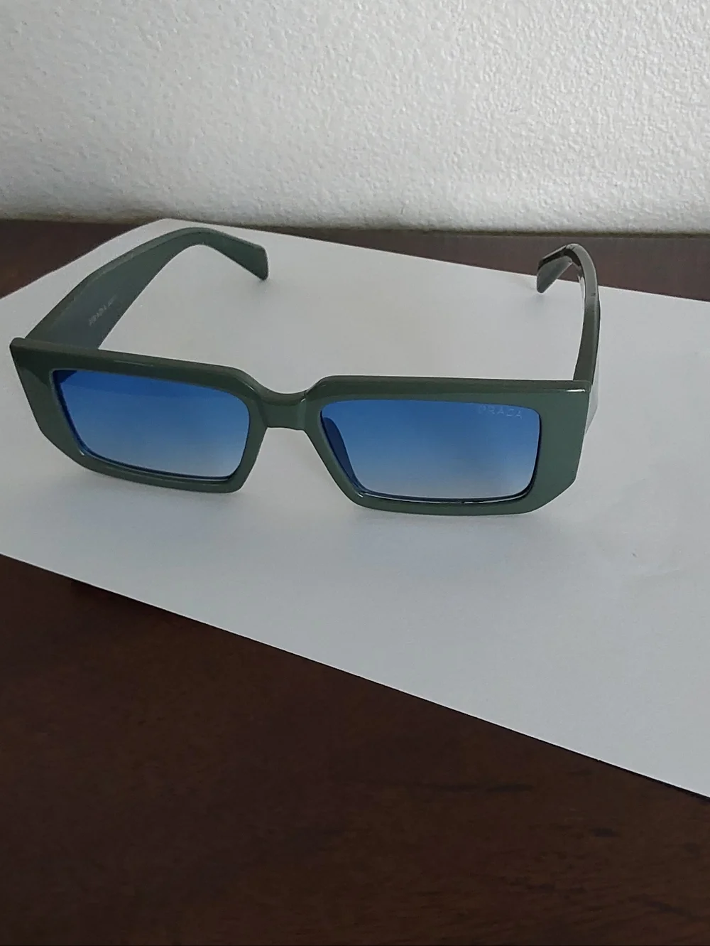 Prada SPR17‎ W Olive Green Rectangular Sunglasses with Dark Green Lenses